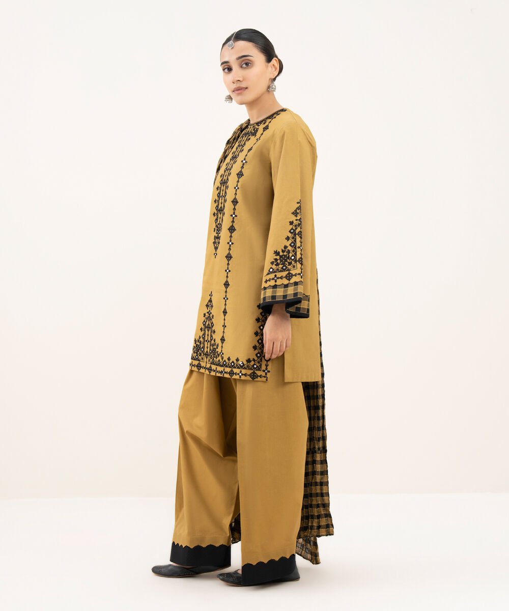 3 Piece - Embroidered Cotton Suit