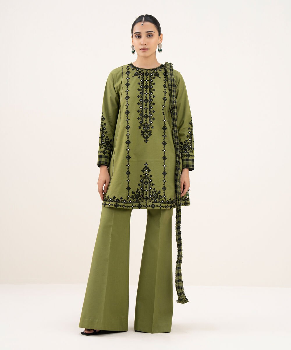 3 Piece - Embroidered Cotton Suit