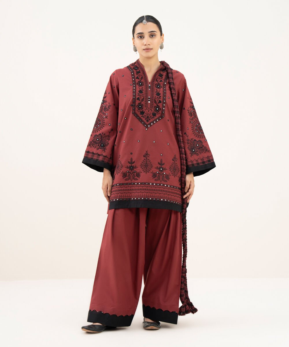 3 Piece - Embroidered Cotton Suit
