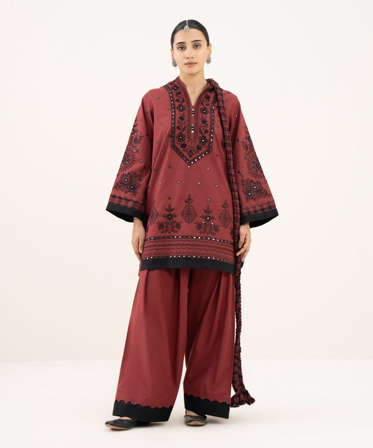 3 Piece - Embroidered Cotton Suit
