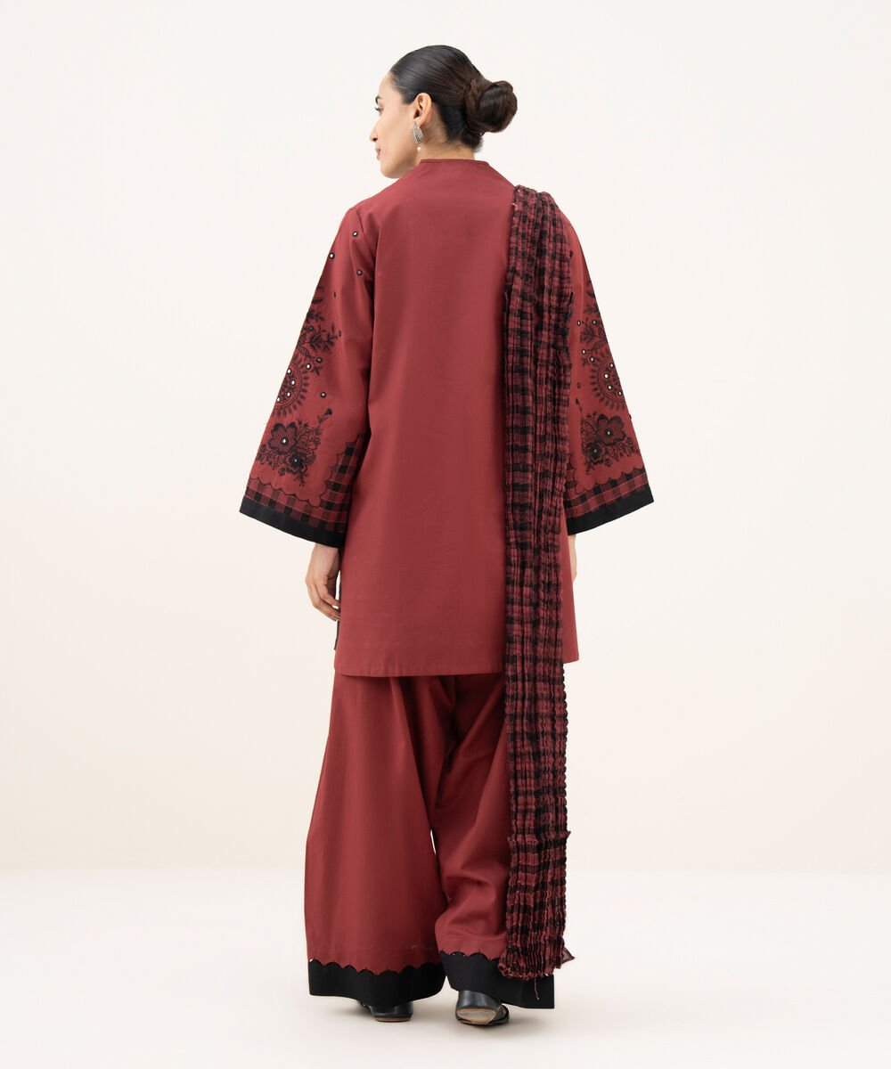 3 Piece - Embroidered Cotton Suit