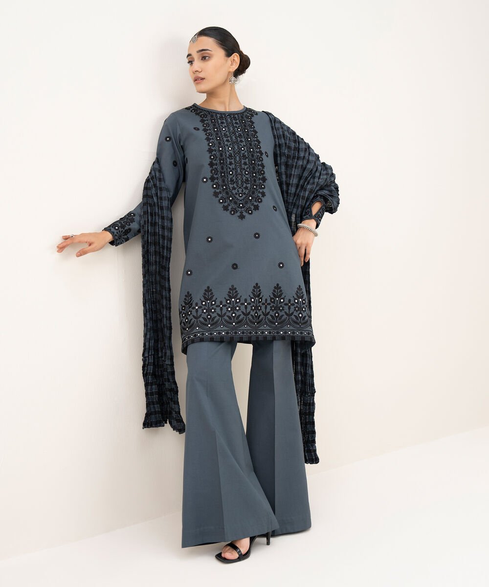 3 Piece - Embroidered Cotton Suit