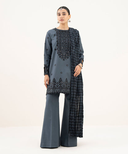3 Piece - Embroidered Cotton Suit