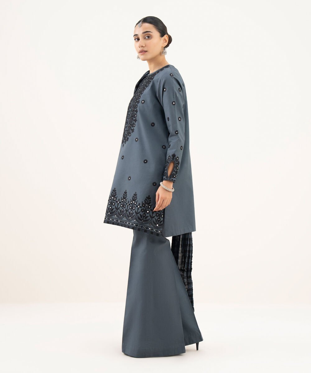 3 Piece - Embroidered Cotton Suit