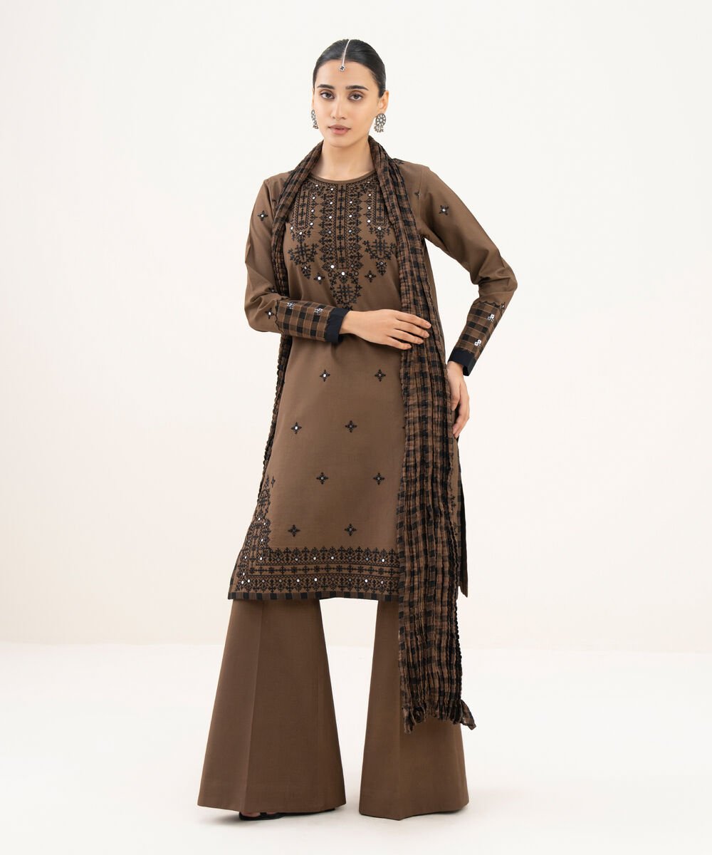 3 Piece - Embroidered Cotton Suit