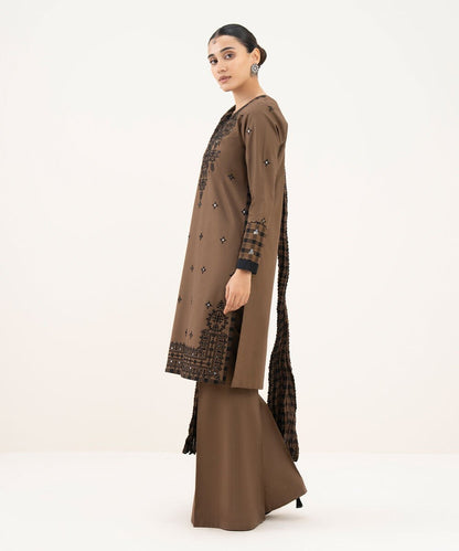 3 Piece - Embroidered Cotton Suit