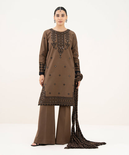 3 Piece - Embroidered Cotton Suit