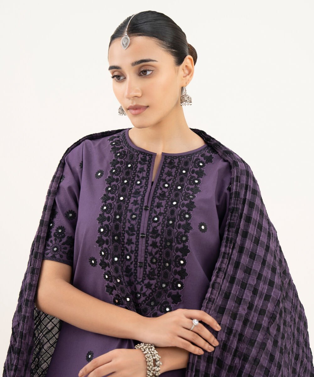 3 Piece - Embroidered Cotton Suit