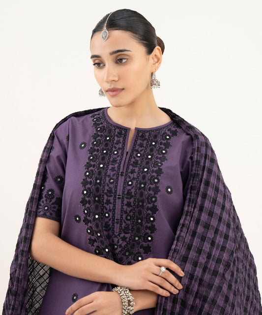3 Piece - Embroidered Cotton Suit