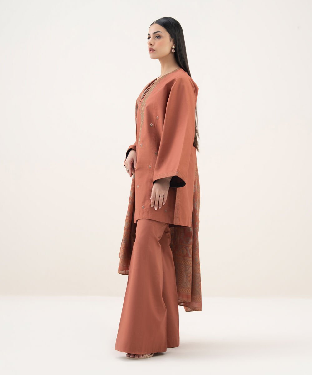 3 Piece - Embroidered Cotton Suit