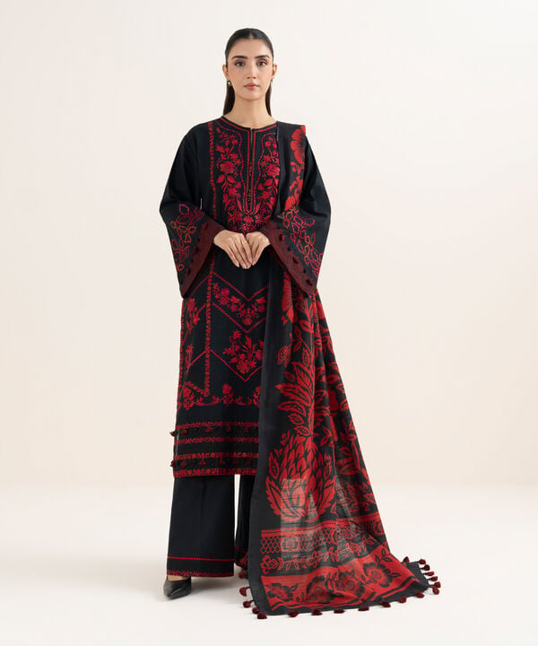 3 Piece - Embroidered Dobby Suit