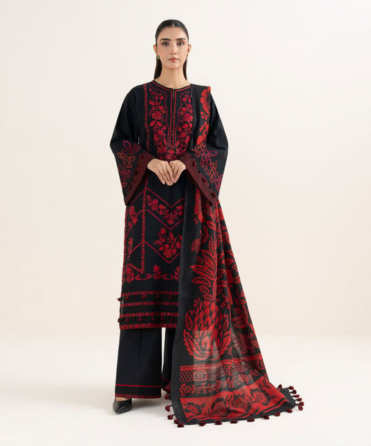 3 Piece - Embroidered Dobby Suit