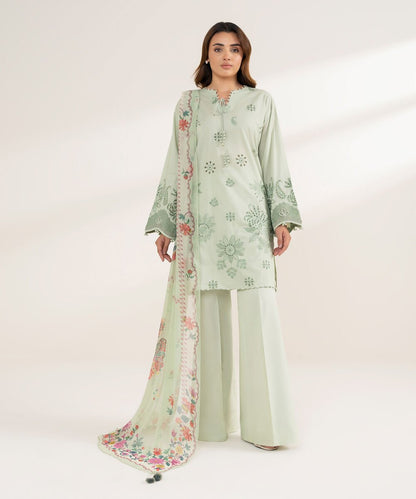 3 Piece - Embroidered Cotton Suit