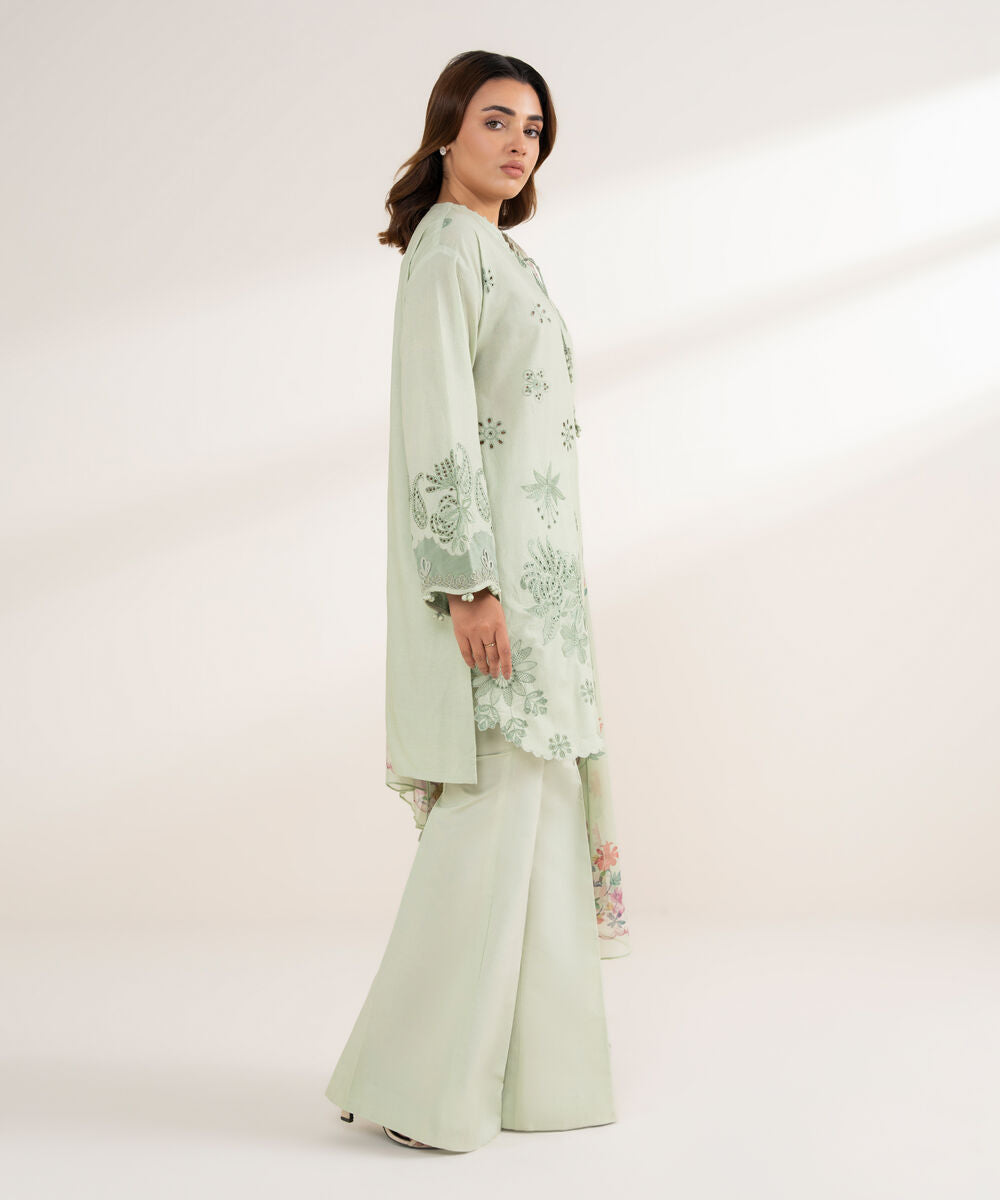 3 Piece - Embroidered Cotton Suit