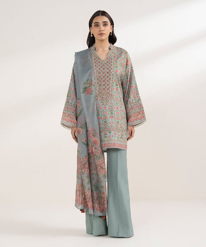 3 Piece - Embroidered Silk Suit