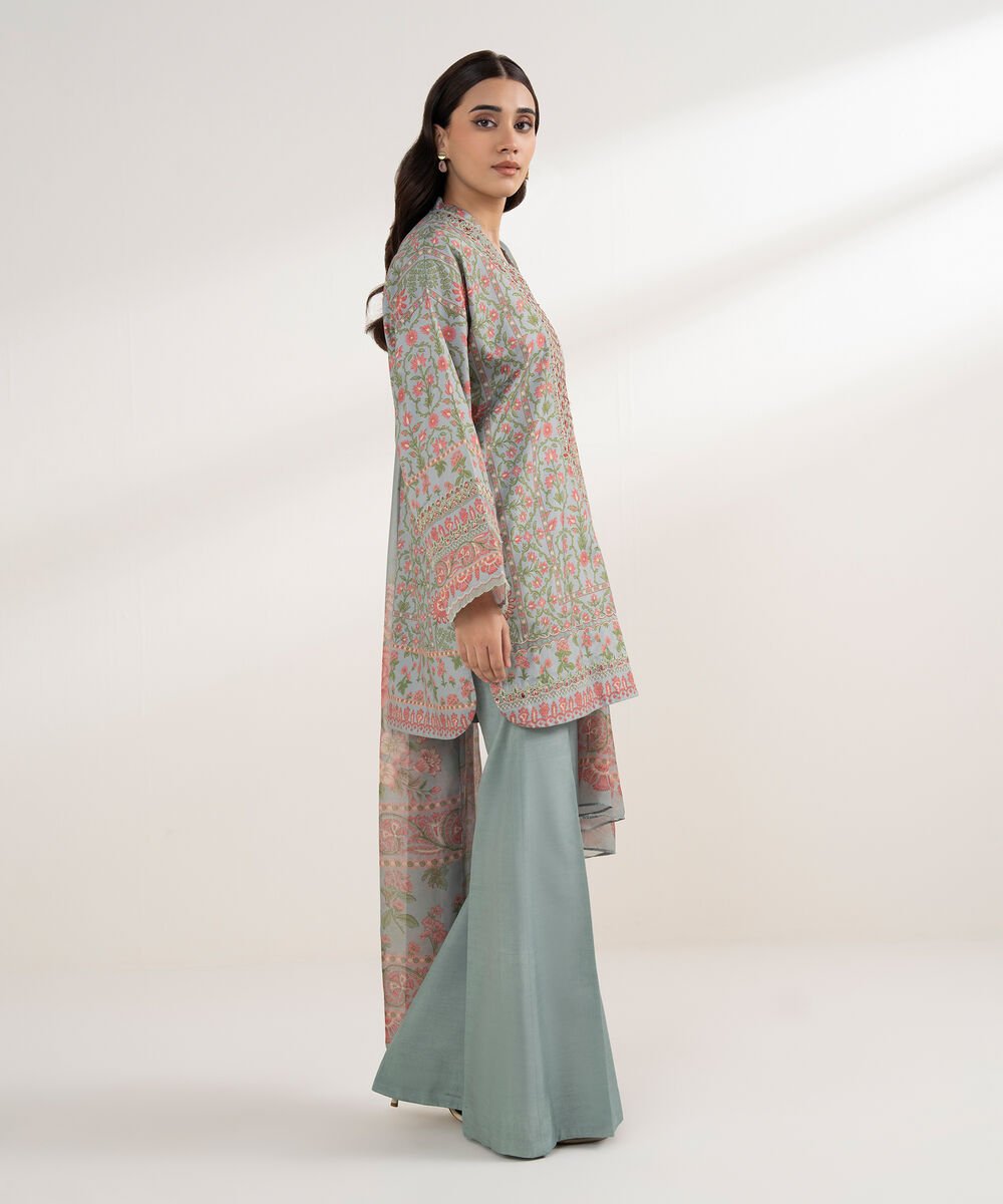 3 Piece - Embroidered Silk Suit