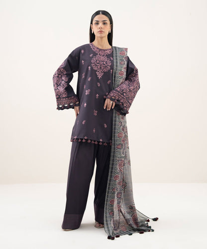 3 Piece - Embroidered Cotton Suit