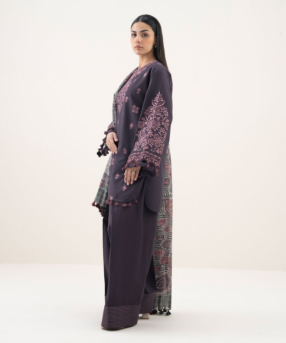 3 Piece - Embroidered Cotton Suit