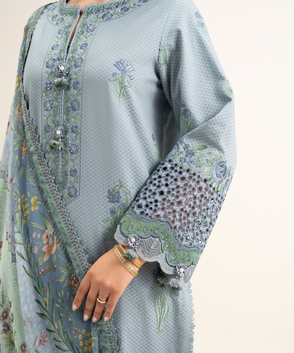 3 Piece - Embroidered Dobby Suit
