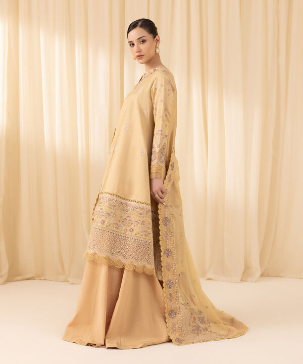 3 Piece -  Embroidered Cotton Net Suit