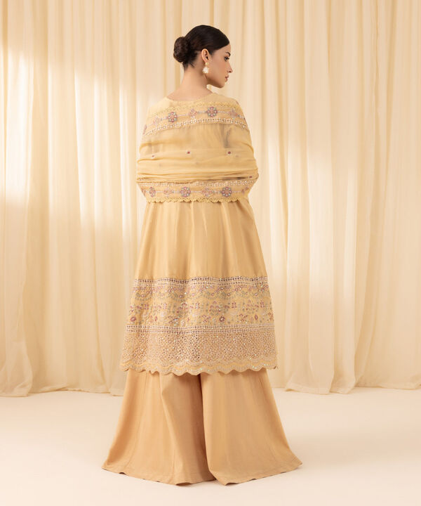 3 Piece -  Embroidered Cotton Net Suit